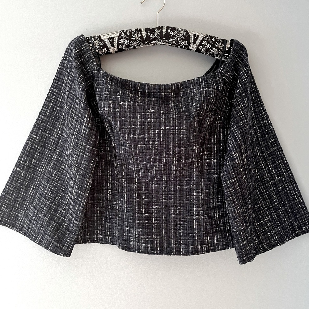 ZARA Off The Shoulder Top - Blue Tweed
